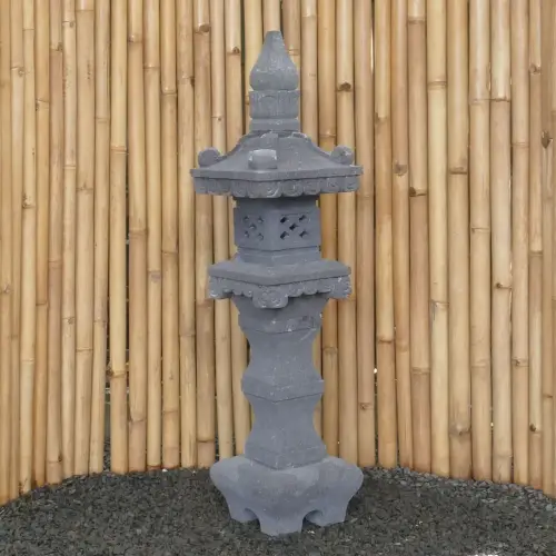 Product image of the product “Japanese style Garden Lantern, made from Andesit Stone. Multipart. 120 cm Height, Roof is 30 cm width. ”